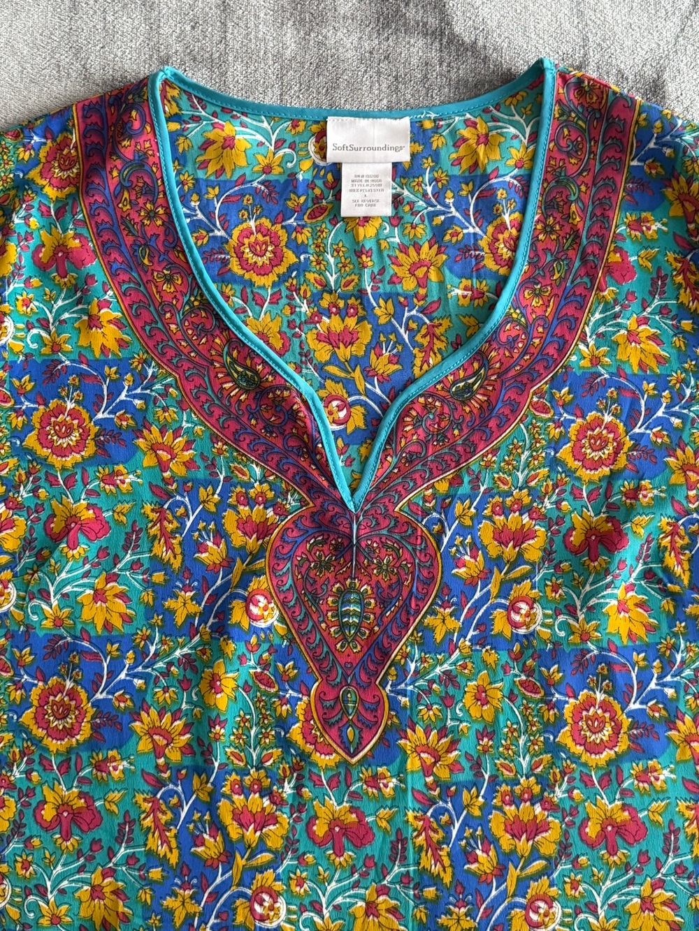 Soft Surroundings Split Neck Floral Tunic Top Size L Lightweight Resort Relaxed - Picture 4 of 11